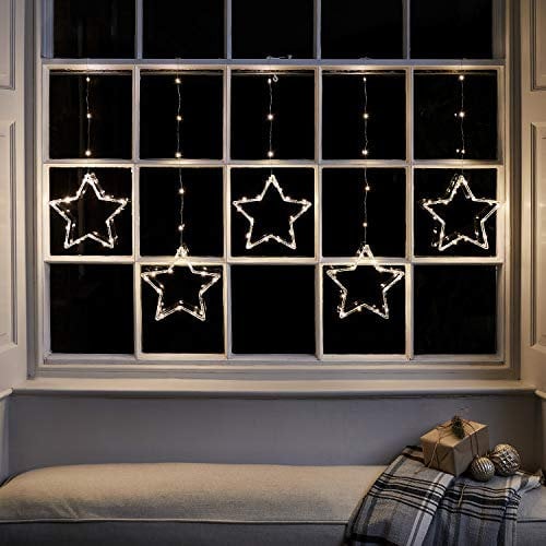 Lights4fun Christmas Indoor Star Curtain Window Light Decoration with 100 LEDs Plug in