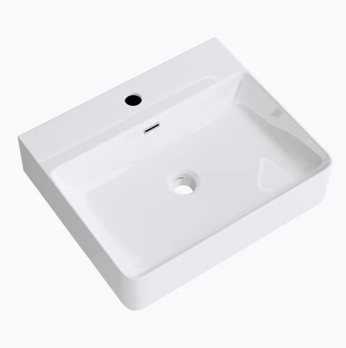 Mai & Mai Lavabo sobre Encimera Lavabo Suspendido Baño Lavabo | Rectangular | Blanco Brillante | Cerámica | 50x42x12cm | con Orificio para Grifo con Rebosadero | Meissen201