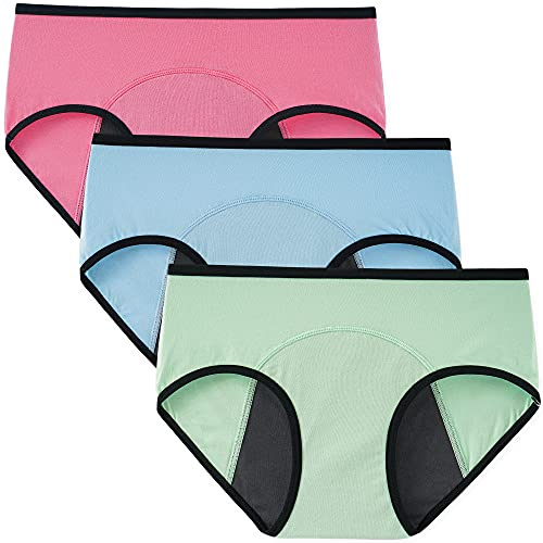 INNERSY Periodenslip Auslaufsicher Schutzslip Menstruation Unterwäsche Period Panties 3er Pack (M, Mädchenhaft Rosa/Himmelblau/Macaron Grün)