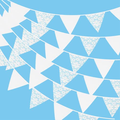 G2PLUS 12M Large Fabric Bunting Banner, 19x21CM Reusable Cotton Triangle Flag Garland with 42PCS Lace and White Pennants for Garden Tea Wedding Baby Shower Birthday Parties
