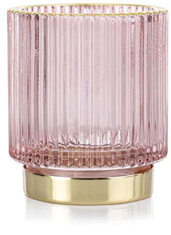 Teelichthalter aus Glas AmeliaHome Kerzenhalter Teelichtglas 7x8 cm Pompey Puderrosa Gold