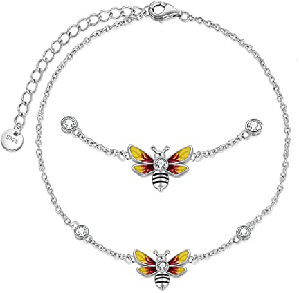 YAFEINI Bienen Fußkettchen Schmuck geschenke für Damen Teenager Mädchen Sterlingsilber Bienen Fußkettchen Kettenglied mit 2,5-Zoll-Verlängerungs kette