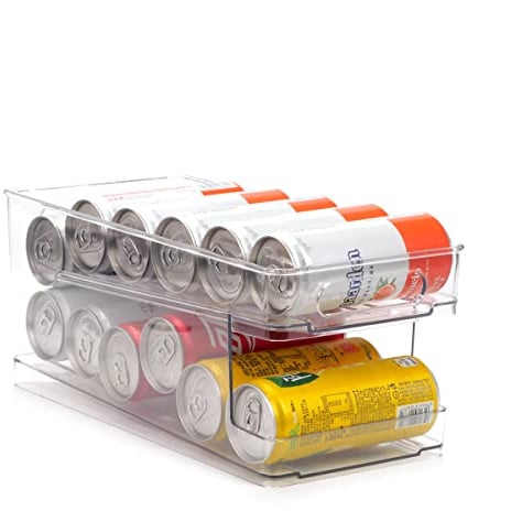 AyeVision Fridge Cans Tins Rolling Shelf Dispenser, 2-Layer Scrolling Cans Holder Tins Rack Fridge Storage Organiser Bin for Cupboard Pantry Refrigerator Freezer