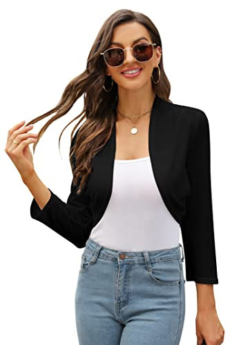 KOJOOIN Mujer Bolero Festivo Corto Chaqueta de Punto Manga Larga Chaqueta de Hombro Shrug Top (Embalaje MULTIVÍA), Negro , L
