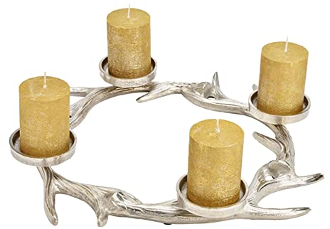 itsisa Adventskranz Geweih Metall Silber 4 Kerzenhalter, D: 46cm Adventsgesteck, Kerzenhalter, Advent, Weihnachten
