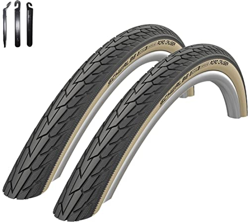 2 x Schwalbe RoadCruiser K-Guard HS 484 Fahrradreifen schwarz/gumwall 32-630 (27 x1 1/4) inkl. Reifenheber