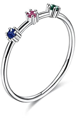 Whoiy Ring Silber Zirkonia, Eheringe Nordisch Größe 52 (16.6) Blau 3 Stein Zirkonia Kostenlose Gravur Geschenk zum Valentinstag