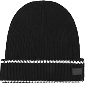 Tommy Hilfiger Herren Varsity Skeleton Plate Cuff Hat Beanie-Mütze, Schwarz, Einheitsgröße