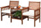 COSTWAY Set Tavolo e Sedia da Giardino con Foro per Ombrello, Set di Mobili a 2 Posti da Esterno in Legno di Acacia con Cuscini, per Giardino, Cortile e Bordo della Piscina (Bianco)