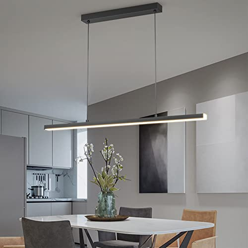LED Pendelleuchte Dimmbare Esstisch Hängeleuchte Dimmbar Mit Fernbedienung Hängelampe höhenverstellbar Kronleuchter für Esszimmer Schlafzimmer Küche Büro Bar Wohnzimmer leuchte (Schwarz, L80cm)