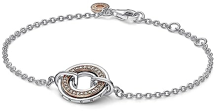 PANDORA Signature Bicolor Logo & Pavé-Gliederarmband aus Sterling Silber mit 14 Karat rosévergoldete Metalllegierung, Zirkonia, Größe: 18cm, 582741C01-18