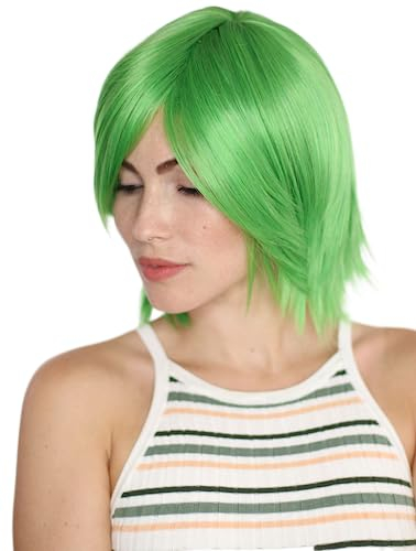Prettyland grün Mittel-lange kurze Perücke mit Pony Gestuft fransig Damen & Herren perücke green Wig C1244