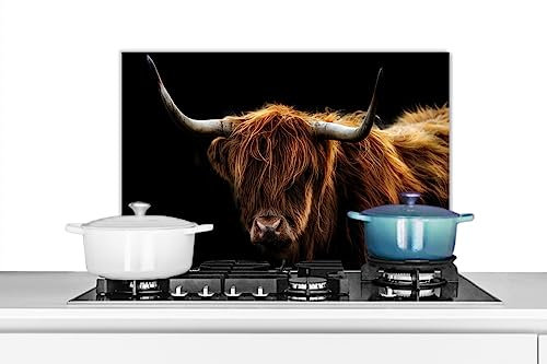 KitchenYeah© Spritzschutz Küchenrückwand Küche Deko Aluminium Platte Wandschutz Herd Spritzschutz WandverkleidungSchottisches Hochlandrind - Tiere - Fell - Kuh - 60x40 cm
