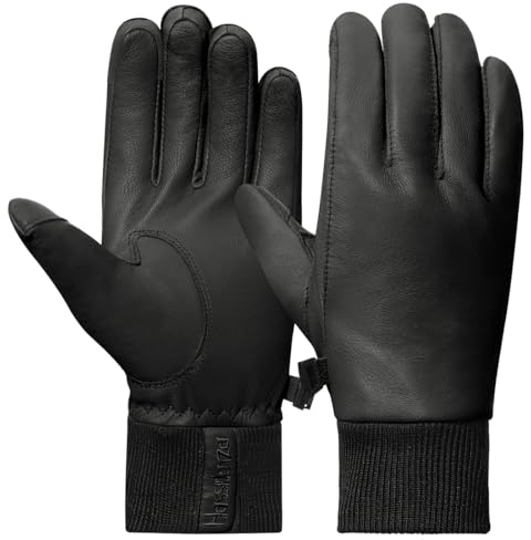 Harssidanzar Herren Lederhandschuhe mit Fleece gefüttert für kaltes Wetter, Winter Warm Goatskin Touchscreen Handschuhe HM002EU,Schwarz, Größe M