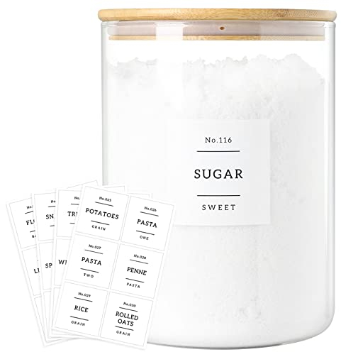 Anbeier Große Mehl- und Zuckerbehälter aus Glas mit Deckel, 100 Fl Oz (3000 ml), dicker großer Reisbehälter, mit 42 Vorratsetiketten für Spaghetti, Nudeln, Pulver, Tee, Reis, Kaffee