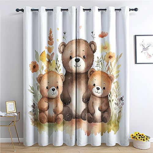 SZLYZM Vorhänge Kinder Jungen Mädchen, Verdunkelungsvorhang 2er Set - Vorhang Blickdicht Bär Muster, Thermovorhang für Deko Wohnzimmer Schlafzimmer Kinderzimmer, Gardinen mit Ösen 137x117 cm (HxB)