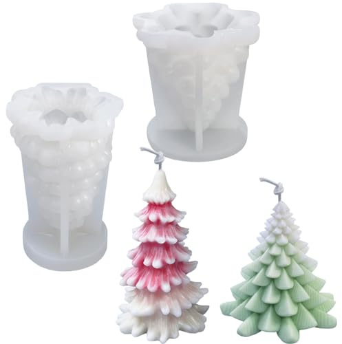 2 Stück Kerzenform Silikon, 3D Weihnachten Kerzenform DIY Kerzengießform Kerzen Silikonform Silikon Kerzen Formen Gießen Candle Mold Für Handarbeit Ornamente Duftkerze