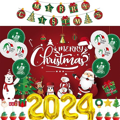 Weihnachtsballon Deko Set, Weihnachten Luftballons Girlande Luftballons Roter Grün Merry Christmas Banner Girlande Weihnachten Ballons Weihnachts Hintergrund Kit für Weihnachts Party Deko