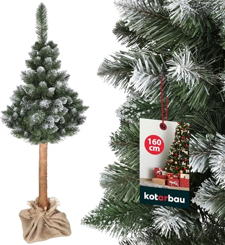 KOTARBAU® Árbol de Navidad artificial de 160 cm, pino artificial en un tronco de madera con soporte de plástico, árbol de Navidad artificial como real