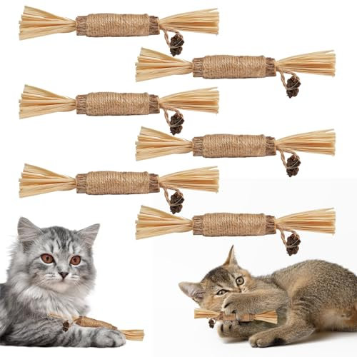 Adiwo Bâtons d'herbe à Chat, 6pcs 15cm Bâtons à Mâcher pour Chats, Jouet Cataire pour Chat, pour Que Les Chats Jouent, mâchent, Aident avec Le Tartre et La Mauvaise Haleine Hygiène Saine Soins