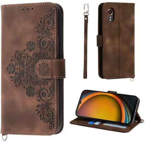 Auslbin Fiore Cover per Samsung Galaxy Xcover 7 5G 6.6, Slot a 5 Carte Custodia Protettiva in pelle PU Stile Vintage per Samsung Xcover 7 /SM-G556B, Marrone