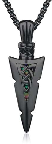MEDWISE Pfeilspitze Schwarz Kette Herren 925 Sterling Silber Keltische Kette Pfeil Anhänger Abalone Muschel Halskette Keltische Schwarz Schmuck für Herren Sohn Männer Prime Geschenke