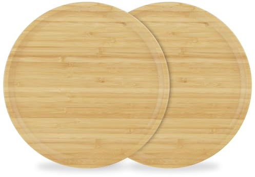 VIDETOL 2 PCS Bamboo Serving Tray, 30 x 30 x 2 cm Round Wooden Tray, Decorative Trays for Plants, Coffee and Cake