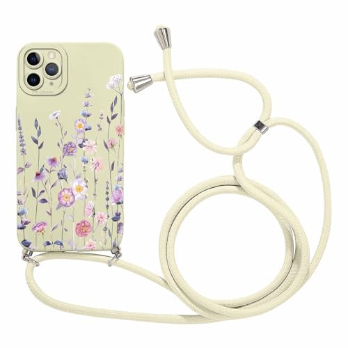 Foonary Funda con Cuerda para Apple iPhone 11 Pro MAX 6,5, Correa Colgante con Aesthetic Motivo Collar Colgar de Cuello Cadena Cordón Carcasa, Silicona Case Cover para iPhone 11 Pro MAX, Flores 02