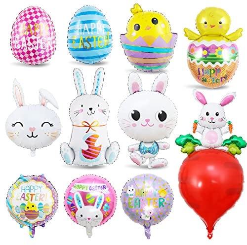 11 Stück Folienballon Osterhase, Giant Hase Karotte Ei Küken Luftballon, Oster Tiere Riesenballon, XXL Helium Ballons Tiere, Kaninchen Ballon für Ostern Kinder Geburtstag Party Deko