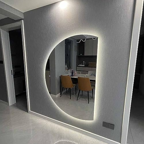 GLFNB Specchio da parete a figura intera senza cornice a mezzaluna 84 * 120 cm per ingresso, specchio a LED dimmerabile a 3 colori, specchio illuminato retroilluminato, specchio da bagno antiappan