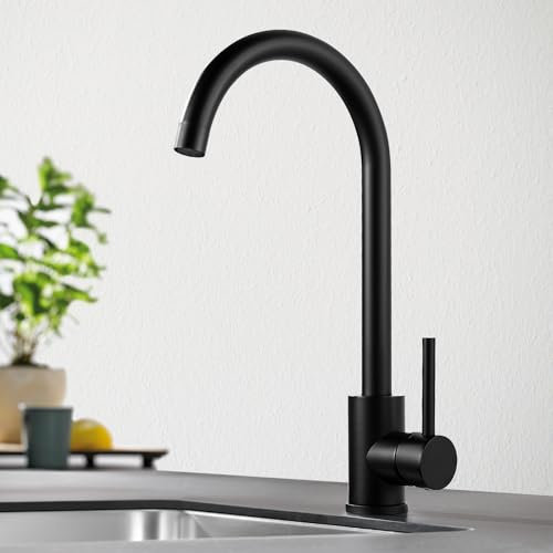 AIMOYO Robinet Cuisine Noir, Mitigeur Cuisine Rotatif à 360°, Robinet d'évier de Cuisine Avec Haut, Robinetterie de Cuisine Modern, Mitigeur Monocommande Evier Froide & Chaud, G3/8