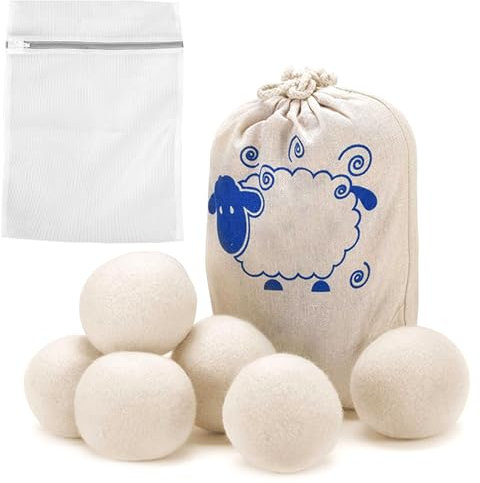 Gomitoli Ammorbidente Naturale,Sfere Dryer 100% Pallina Di Lana,Palline Bio In Lana,Palline Asciugabiancheria In Lana,Eco-Friendly Palle Per Asciugare,Con Sacca Per La Biancheria,6PC,Kiuiom