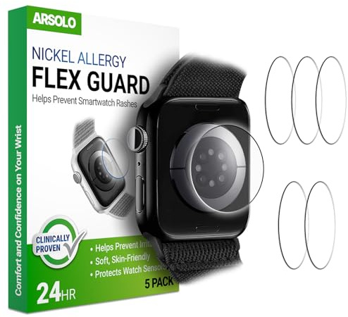 Arsolo Nickel-Metall-Allergie-Rückseitenschutz für Apple Watch Serie 10 [42 mm], verhindert Hautausschlag, Kontaktdermatitis, weiche Folie, Sensorschutz, Rückabdeckung für iWatch 42 mm, 5 Stück