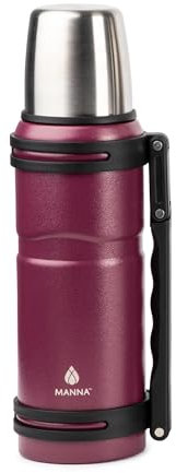 Manna Thermal Stainless Steel Insulated Thermos with Carry Handle and Cup Lid - 40 Oz - Burgundy