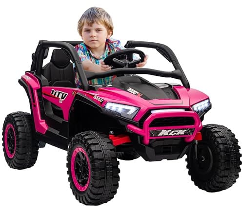 AIYAPLAY 2 Seater Ride on Truck, 24V 7AH Battery Powered Electric Ride On Car with Parental Remote Control, Spring Suspension, 3 Speeds, LED Lights, MP3, Horn, Music, Pink