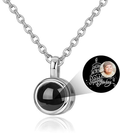JONZIN Personalisierte Geschenke,Personalisierte Kette mit Bild im Stein,Halskette mit Foto Projektion Anhänger für Mama Damen Freundin Frauen Weihnachten Geburtstagsgeschenk (Runden)