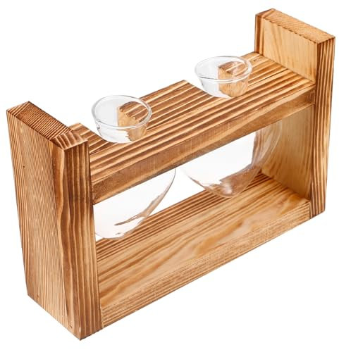 YARNOW Vase Durchsichtig Aus Mit Holzständer Im Vintage-Stil Für Innenbereich Pflanzenterrarium Hydrokulturvase Für Zimmerpflanzen