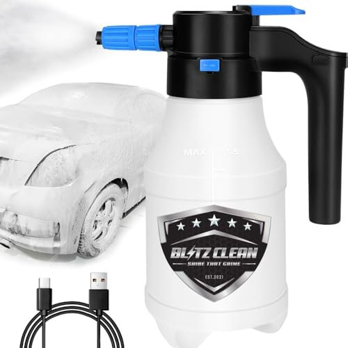 Snow Foam Battery Rechargeable Heavy Duty Automatic Pressurising Sprayer Snow Cannon Gun, 1.5L Heavy Duty Soap Spray Car Thick Foaming Blaster, Handheld Spraying Bottle for Car Cleaning & Valeting