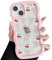 ZTOFERA Wavy Case for iPhone 15 (6.1), Cute Clear Protective Case with Cherry Ribbon Pattern, Hard PC Colored Wave Frame Soft Silicone Bumper Shockproof Cover for Girls Women, Pink