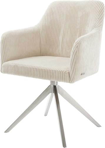Polsterstuhl Greg-Flex Kreuzgestell breit Edelstahl Cord Beige Taschenfederkern