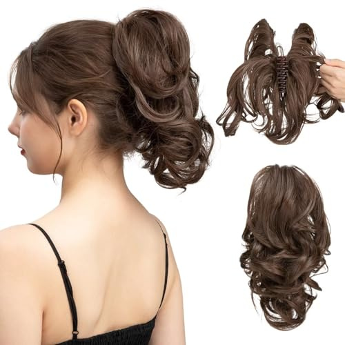 RUNRAYAY Extensiones de cola de caballo cortas de 25 cm con pinzas, metal flexible, moño liso y desordenado para mujeres, postizos sintéticos n.° 4