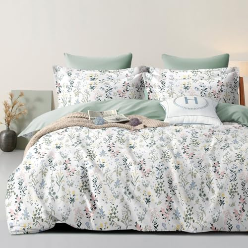 Nesture Bettwäsche 140x200 2teilig Mikrofaser, Grüne Blätter Blumen | 1x Bettbezug 140x200 + 1x Kissenbezug 80x80cm mit Reißverschluss, Bettwäsche-Sets Wendebettwäsche, weich & bügelfrei
