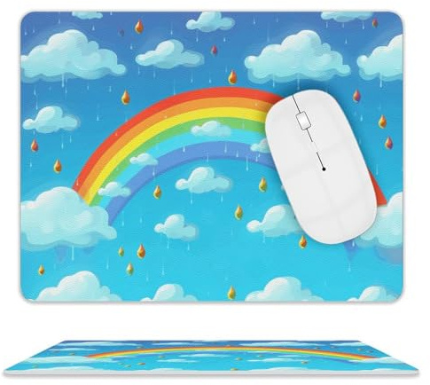 Mausunterlage Regenbogen Wolken Regentropfen Langlebiges Desk Mat Weiches E-Sports-Mousepad Für Zuhause Arbeit Tastatur 25X30Cm