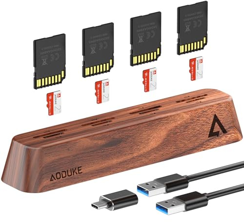 AODUKE 8-Port USB 3.0 SD Card Reader, Walnut Wood Design 5Gbps Data, Simultaneous support to Micro SD/TF3.0 and SD3.0 Card Read and Write (Compatible UHS-I/II Card) (8-Port TF/SD3.0 Card Reader)