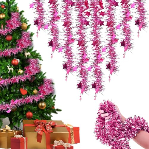 Weihnachtsbaum Rosa, 8 Stück Weihnachtsdeko Rosa, Girlande Weihnachten 2 Meter Lang, Weihnachtsbaum Pink Deko Für Innen Und Außen, Party Und Festliche Dekoration