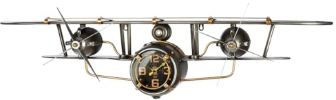 GILDE Regal Wanduhr aus Metall - antikfinish - silberfarben - Höhe 25cm x Breite 106cm - Flugzeugform