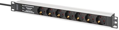 DIGITUS 19 Zoll Steckdosenleiste – 7 Schutzkontaktsteckdosen – 1HE | Netzfilter & Überspannungsschutz – 16A – 3600W – Für 19 Zoll Netzwerk- und Serverschränke