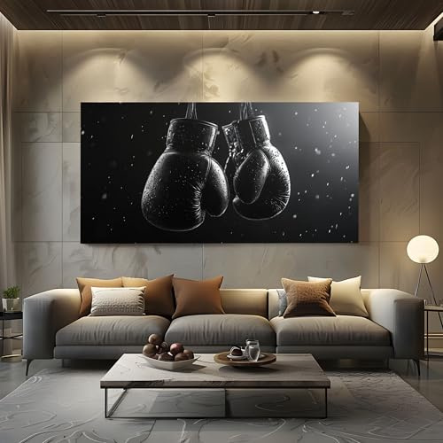 ZORYAN Leinwandbilder Wohnzimmer Modern, XXL Wandbild Sport Boxen Bilder | für SchlafzimmerAthletisch Regen Großer Kunstdruck Leinwand Monochromatisch Handschuhe 50x100cm Wanddekoration für die Wand