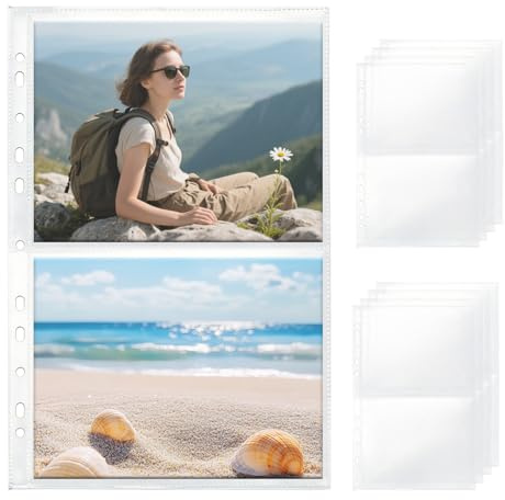 40 Stück 160 Taschen Klarsichthüllen A4 Glasklar,Klarsichtfolien A4 für Standard-A4-Ordner mit 2/3/4/7 Löchern,Transparente Postkartenhüllen,Fotoalbum Nachfüllseiten für 8-Zoll-Fotos und A5-Postkarten