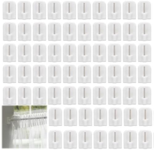 GFUEIGJ 60 Stücke Gardinen Klebehaken, Selbstklebende Gardinenhaken Klebehaken Klein Haken Gardinenstange Curtain Hooks Gardinenhaken zum Einhängen für Netzvorhänge und Fenster